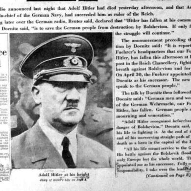 Informace o hitlerově smrti v dobových novinách