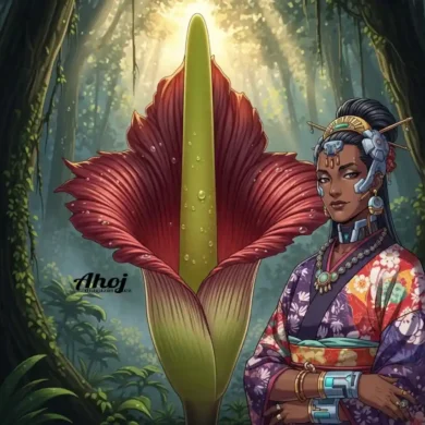 Rozkvetlý zmijovec (Titan Arum) s obrovským květenstvím – největší květina světa.